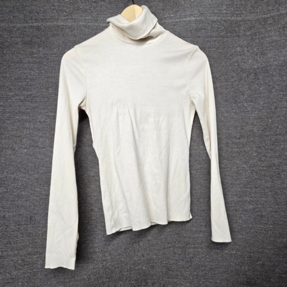 Wild Fable Cream Ribbed Turtleneck Long Sleeve Top Small Off White Cotton Blend
